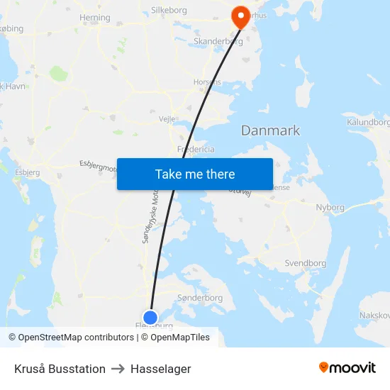 Kruså Busstation to Hasselager map