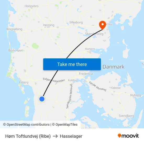 Høm Toftlundvej (Ribe) to Hasselager map