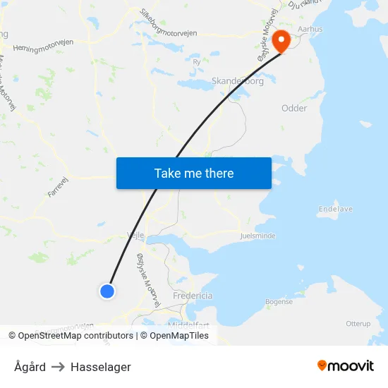 Ågård to Hasselager map