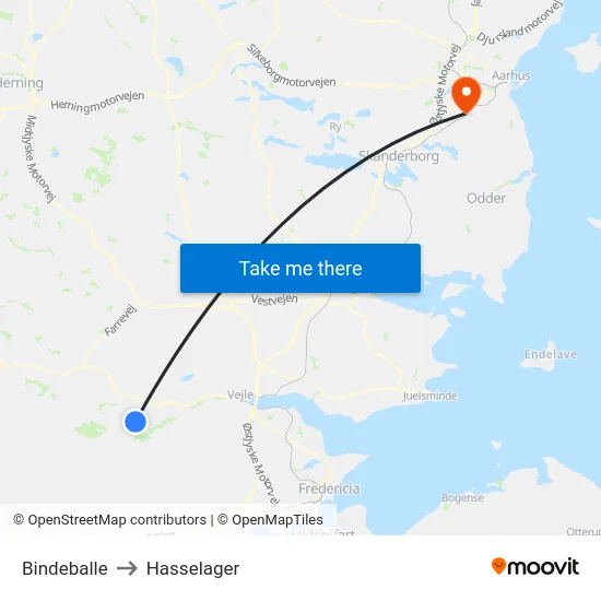 Bindeballe to Hasselager map