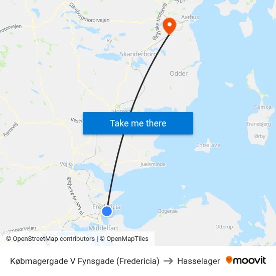 Købmagergade V Fynsgade (Fredericia) to Hasselager map