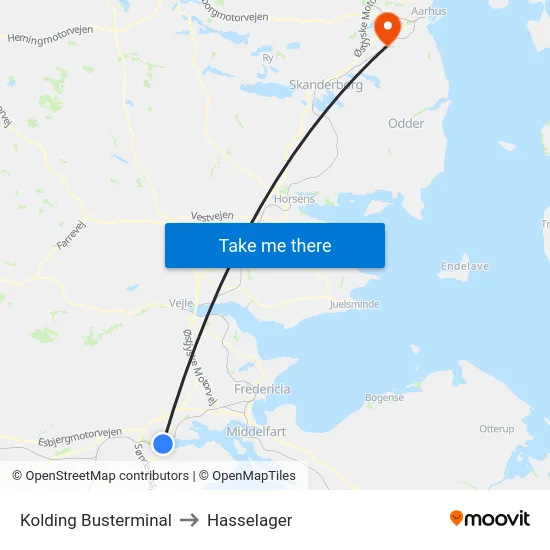 Kolding Busterminal to Hasselager map