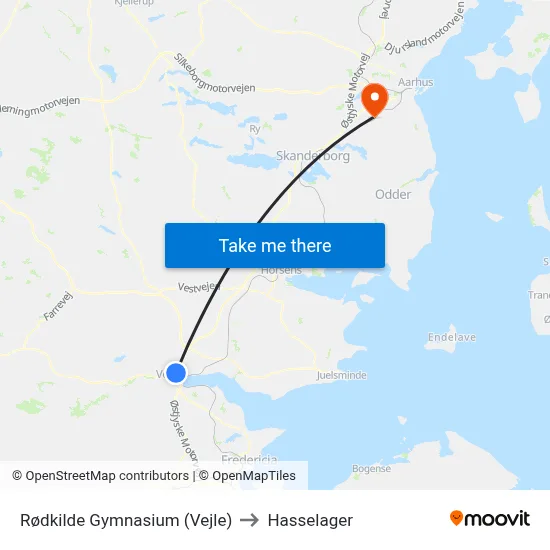 Rødkilde Gymnasium (Vejle) to Hasselager map