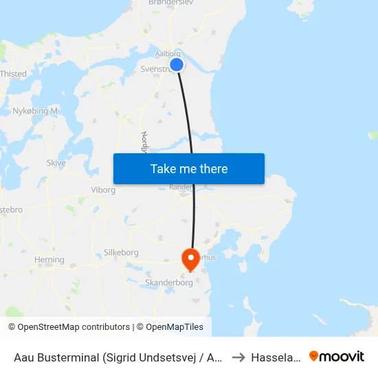 Aau Busterminal (Sigrid Undsetsvej / Aalborg) to Hasselager map