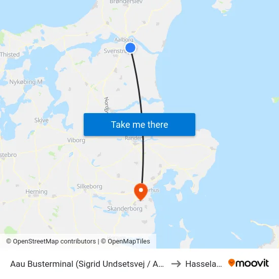 Aau Busterminal (Sigrid Undsetsvej / Aalborg) to Hasselager map