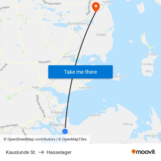 Kauslunde St. to Hasselager map