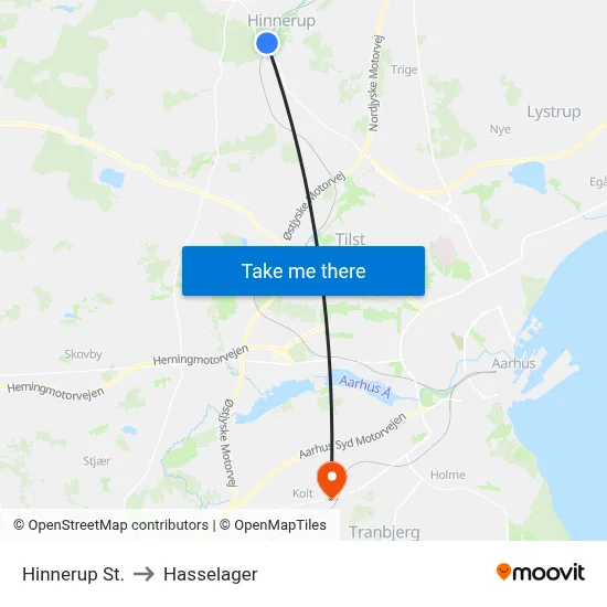 Hinnerup St. to Hasselager map