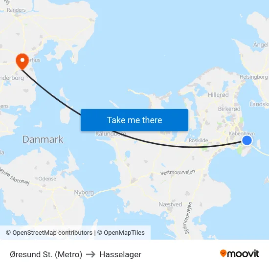 Øresund St. (Metro) to Hasselager map