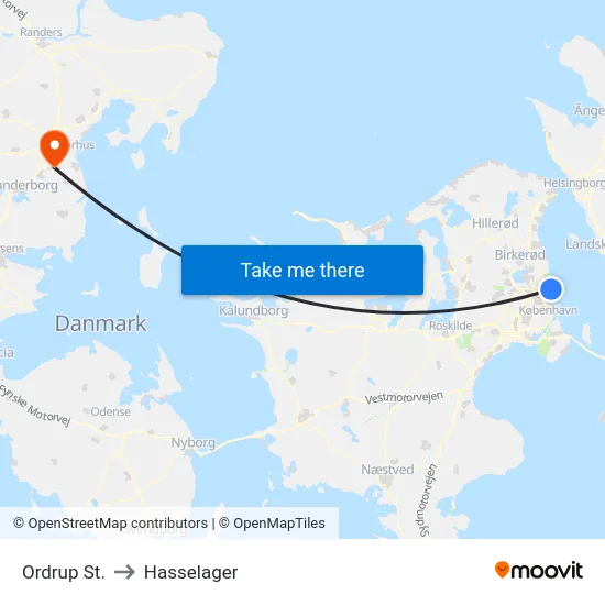 Ordrup St. to Hasselager map