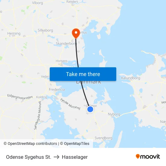 Odense Sygehus St. to Hasselager map