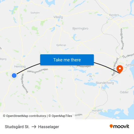 Studsgård St. to Hasselager map