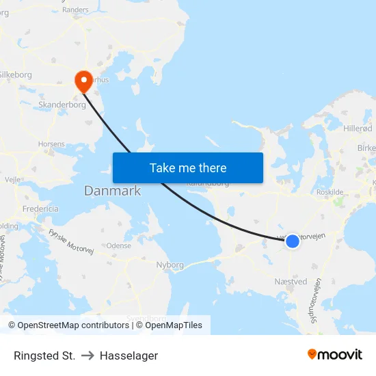 Ringsted St. to Hasselager map