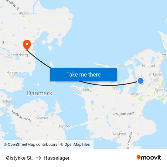 Ølstykke St. to Hasselager map