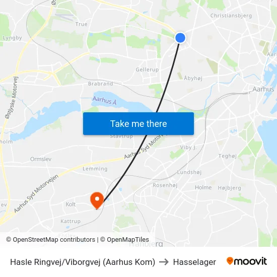 Hasle Ringvej/Viborgvej (Aarhus Kom) to Hasselager map