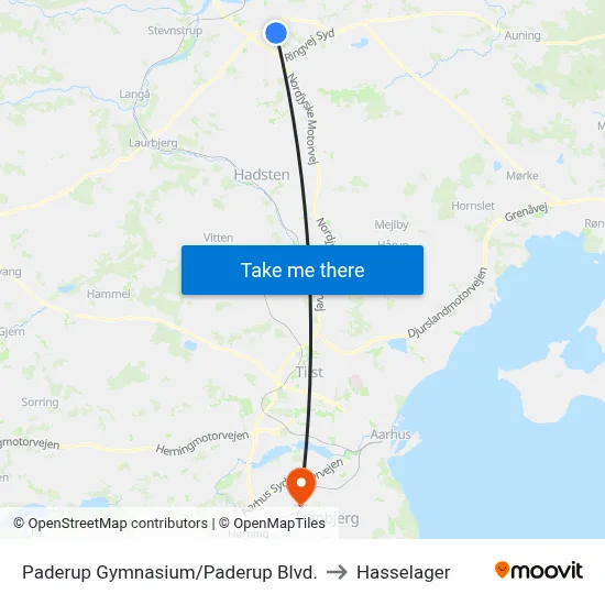 Paderup Gymnasium/Paderup Blvd. to Hasselager map