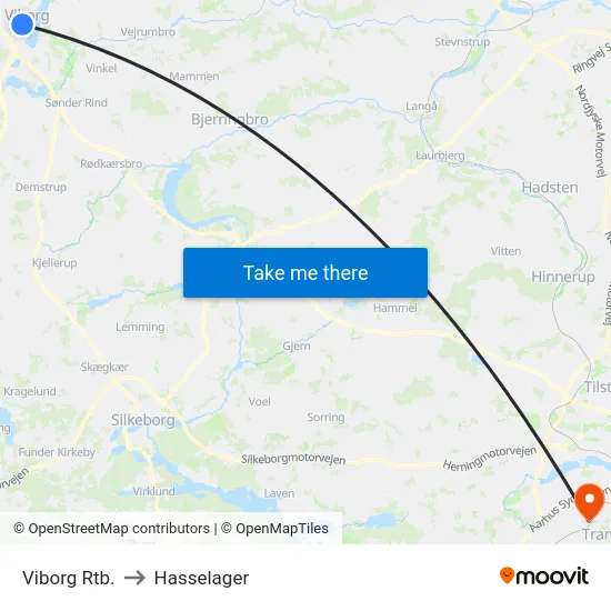 Viborg Rtb. to Hasselager map
