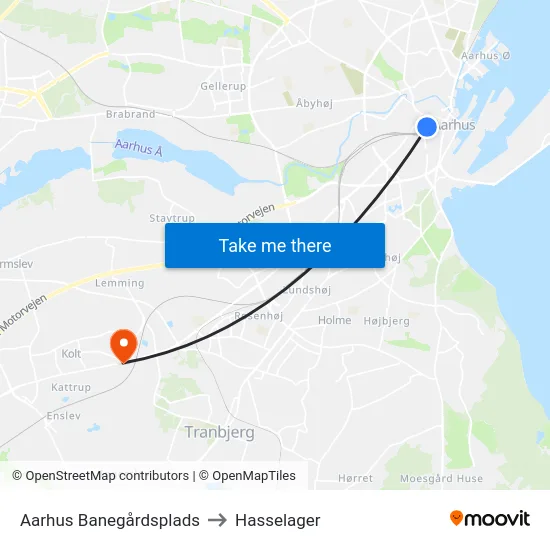 Aarhus Banegårdsplads to Hasselager map