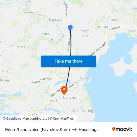 Ødum/Landevejen (Favrskov Kom) to Hasselager map