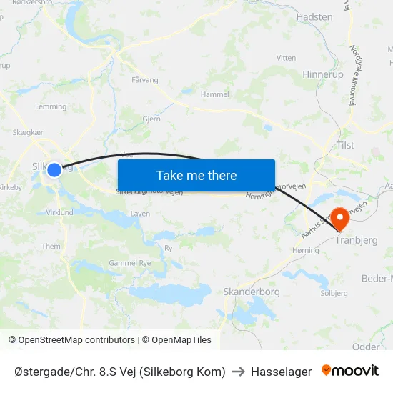 Østergade/Chr. 8.S Vej (Silkeborg Kom) to Hasselager map