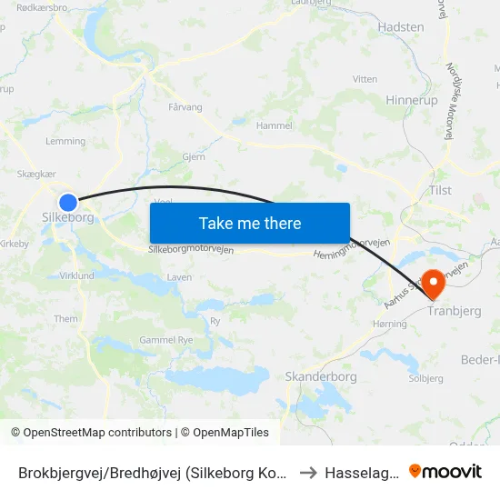 Brokbjergvej/Bredhøjvej (Silkeborg Kom) to Hasselager map