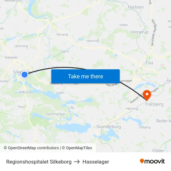 Regionshospitalet Silkeborg to Hasselager map