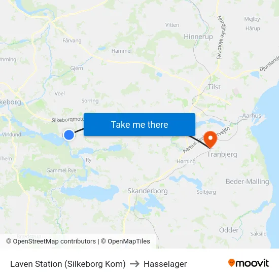 Laven Station (Silkeborg Kom) to Hasselager map