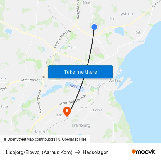 Lisbjerg/Elevvej (Aarhus Kom) to Hasselager map