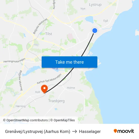 Grenåvej/Lystrupvej (Aarhus Kom) to Hasselager map