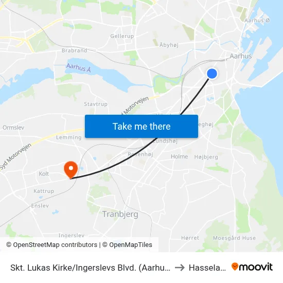 Skt. Lukas Kirke/Ingerslevs Blvd. (Aarhus Kom) to Hasselager map