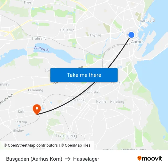 Busgaden (Aarhus Kom) to Hasselager map