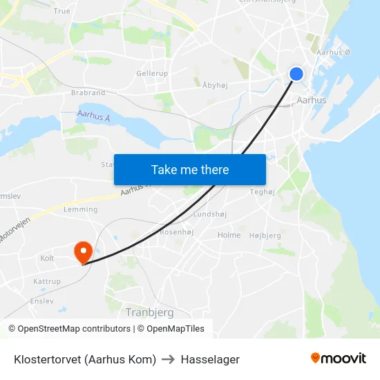 Klostertorvet (Aarhus Kom) to Hasselager map