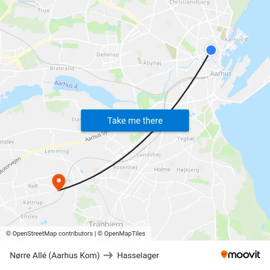 Nørre Allé (Aarhus Kom) to Hasselager map