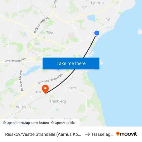 Risskov/Vestre Strandallé (Aarhus Kom) to Hasselager map