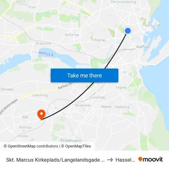 Skt. Marcus Kirkeplads/Langelandsgade (Aarhus Kom) to Hasselager map