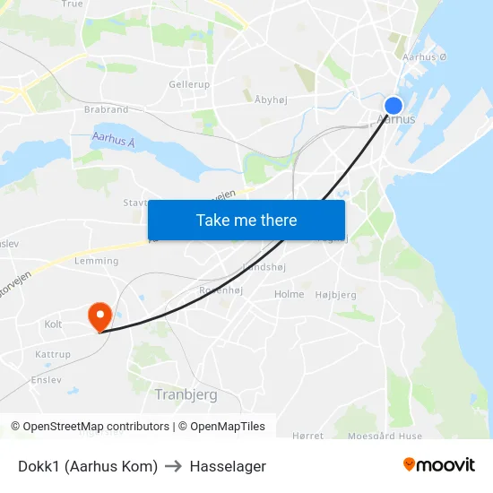 Dokk1 (Aarhus Kom) to Hasselager map