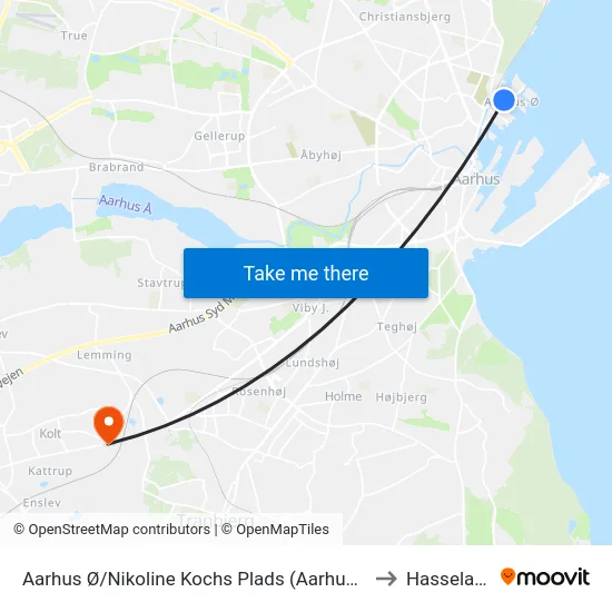 Aarhus Ø/Nikoline Kochs Plads (Aarhus Kom) to Hasselager map