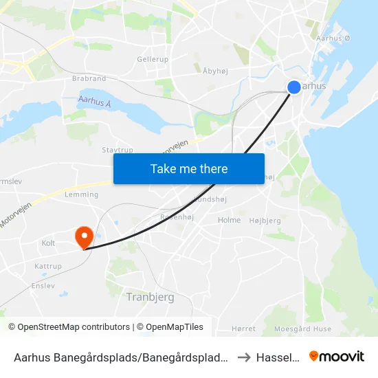 Aarhus Banegårdsplads/Banegårdspladsen (Flybus) to Hasselager map