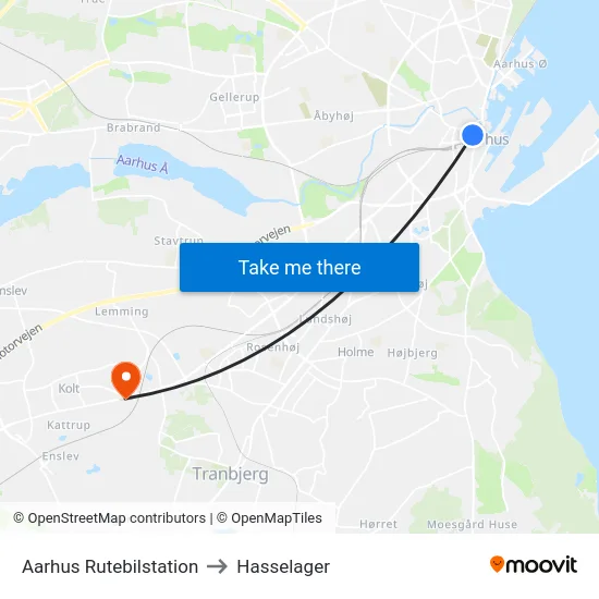 Aarhus Rutebilstation to Hasselager map