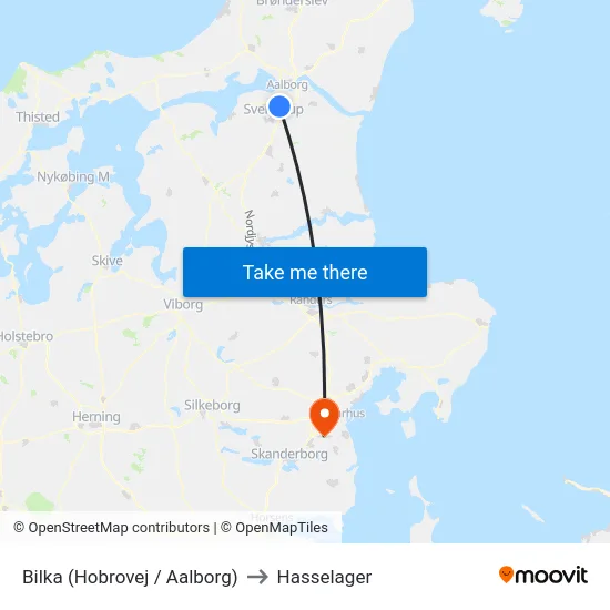 Bilka (Hobrovej / Aalborg) to Hasselager map
