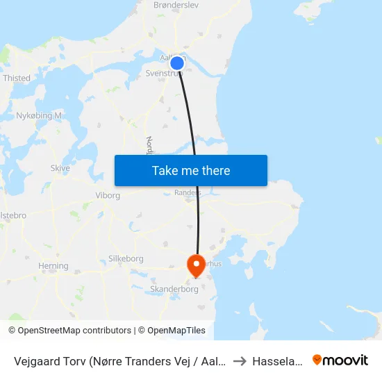 Vejgaard Torv (Nørre Tranders Vej / Aalborg) to Hasselager map