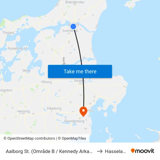 Aalborg St. (Område B / Kennedy Arkaden) to Hasselager map
