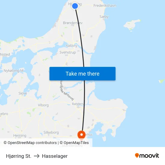 Hjørring St. to Hasselager map