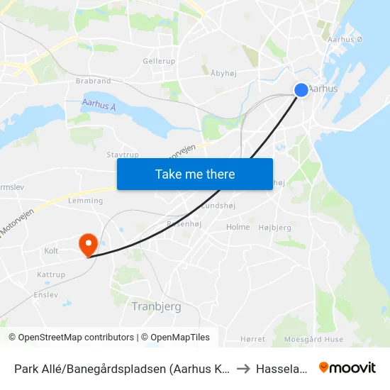 Park Allé/Banegårdspladsen (Aarhus Kom) to Hasselager map