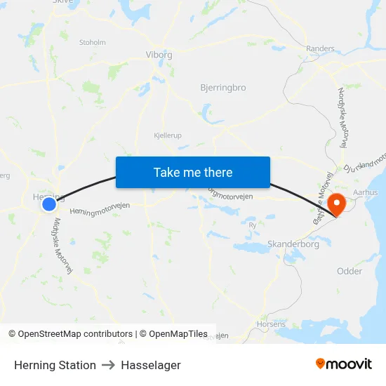 Herning Station to Hasselager map