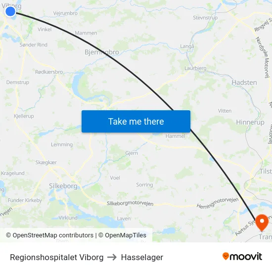 Regionshospitalet Viborg to Hasselager map