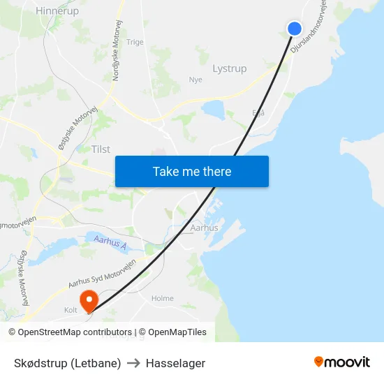 Skødstrup (Letbane) to Hasselager map