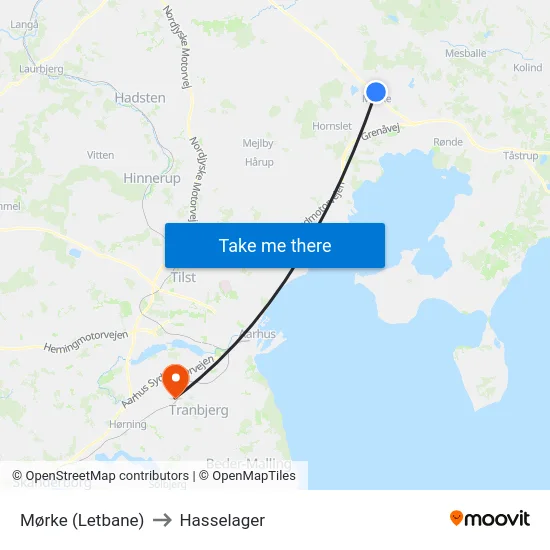 Mørke (Letbane) to Hasselager map