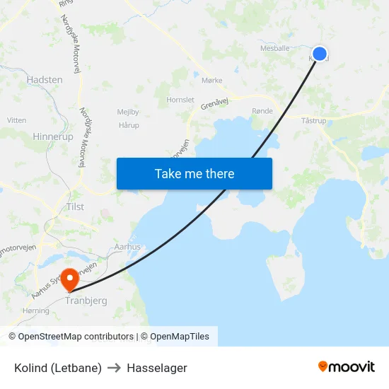 Kolind (Letbane) to Hasselager map