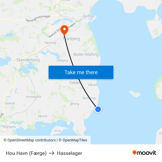 Hou Havn (Færge) to Hasselager map