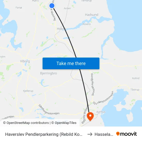 Haverslev Pendlerparkering (Rebild Kommune) to Hasselager map